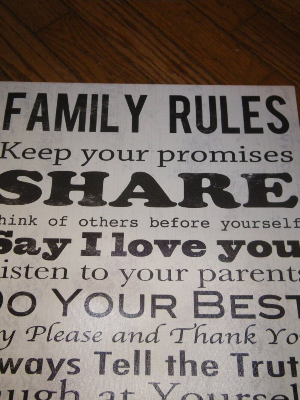 Large “Family Rules” Inspirational Wall Hanging Art Canvas on Wood Frame - Picture 2 of 4